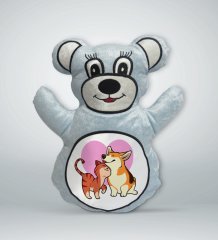 BK Gift Kedi ve Köpek Tasarımlı Mavi Ayıcık Yastık-1
