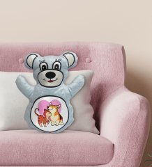 BK Gift Kedi ve Köpek Tasarımlı Mavi Ayıcık Yastık-1