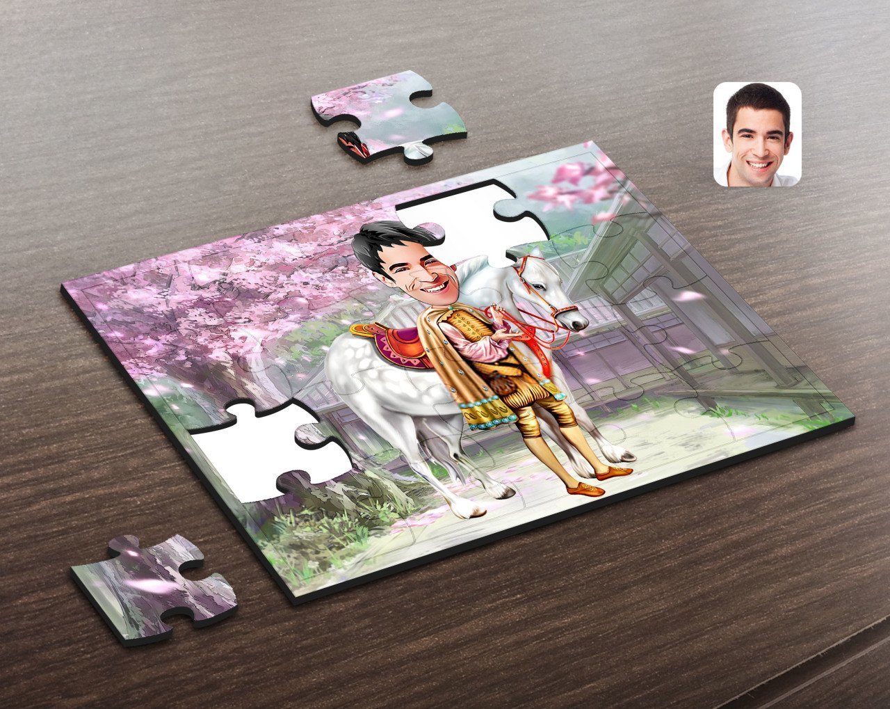 Kişiye Özel Beyaz Atlı Prens Karikatürlü Ahşap Puzzle-1
