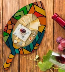 BK Gift Modern Art Tasarımlı Yaprak Şeklinde Doğal Ahşap Servis ve Sunum Tabağı Model 15