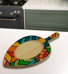 BK Gift Modern Art Tasarımlı Yaprak Şeklinde Doğal Ahşap Servis ve Sunum Tabağı Model 15