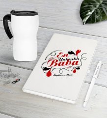 Kişiye Özel En Yakışıklı Baba Beyaz Defter Kalem Termos Mug Seti