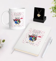 Kişiye Özel Tarih Öğretmeni Beyaz Kupa Defter Kalem ve İsimli Papatya Kolye Hediye Seti-3