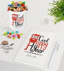 Kişiye Özel Noel Baba Beyaz Defter Kalem Kupa ve Haribo Şeker Hediye Seti-3