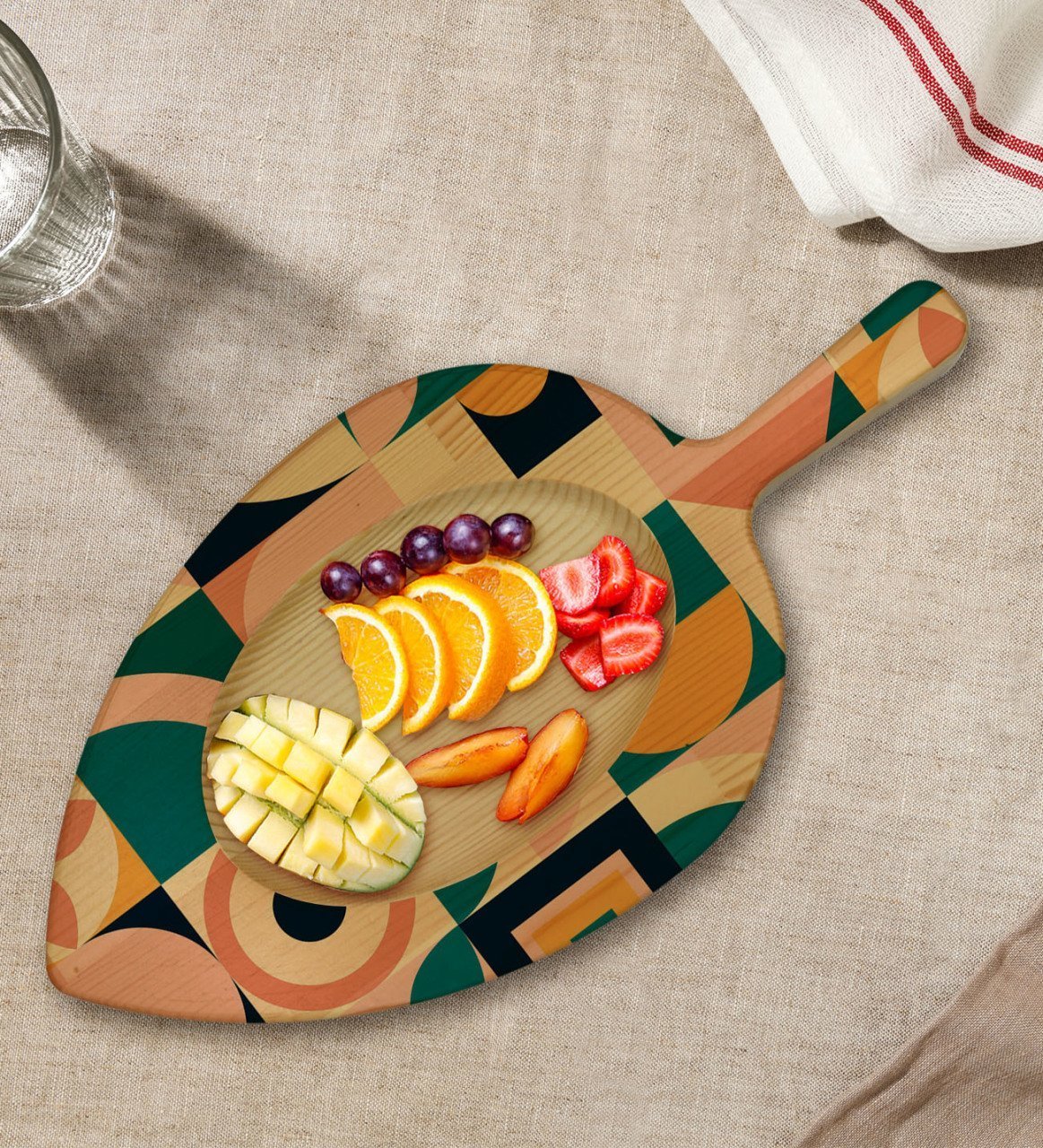 BK Gift Modern Art Tasarımlı Yaprak Şeklinde Doğal Ahşap Servis ve Sunum Tabağı Model 14