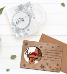 Kişiye Özel Happy New Year Kupa Bardak ve Retro Ahşap Yılbaşı Tebrik Kartı Hediye Seti-3B
