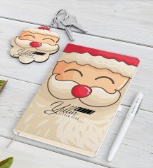 Kişiye Özel Noel Baba Beyaz Defter Kalem ve Anahtarlık Hediye Seti-6
