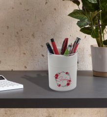 BK Gift Kişiye Özel Çiçek Tasarımlı Beyaz Akrilik Kalemlik - Model 27
