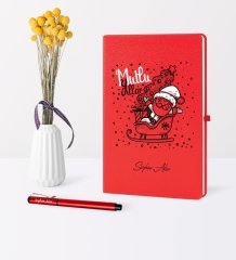 Kişiye Özel Yılbaşı Noel Baba Temalı Kırmızı Defter Kalem Seti - 5