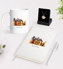 Kişiye Özel Tarih Öğretmeni Beyaz Kupa Defter Kalem ve İsimli Papatya Kolye Hediye Seti-2