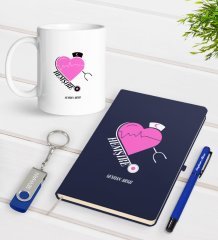 Kişiye Özel Hemşire Temalı Lacivert Defter Kalem Kupa 32gb USB Bellek Hediye Seti-6