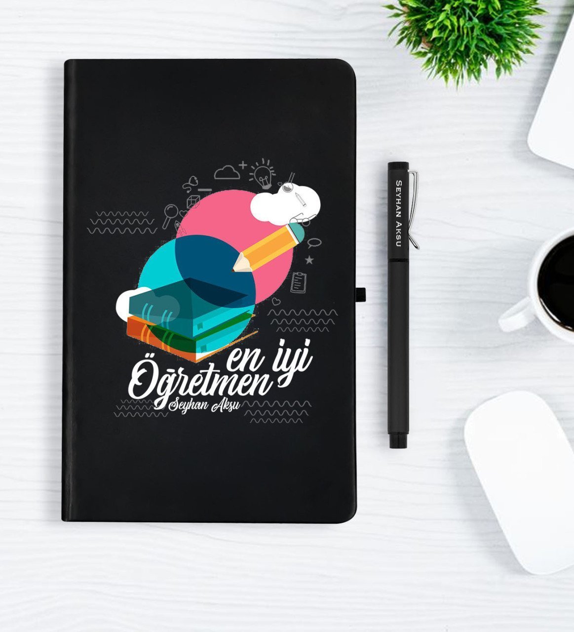 Kişiye Özel En İyi Öğretmen Siyah Defter Kalem Hediye Seti - 3