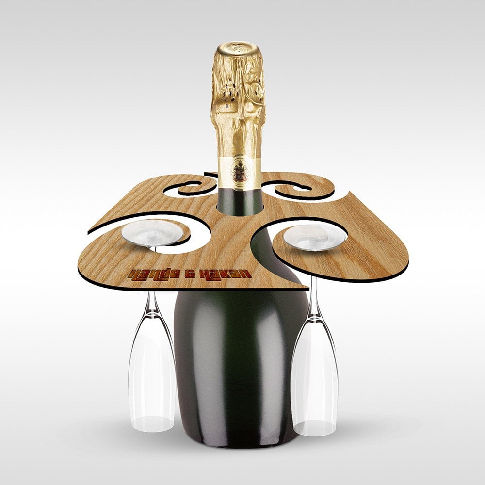 Kişiye Özel İsimli Ahşap Şarap & Şampanya Bardağı Organizeri - 1