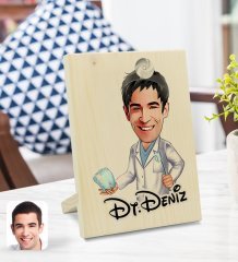 Kişiye Özel İsimli Erkek Diş Hekimi Karikatürlü Dekoratif Ahşap Çerçeve Model 3