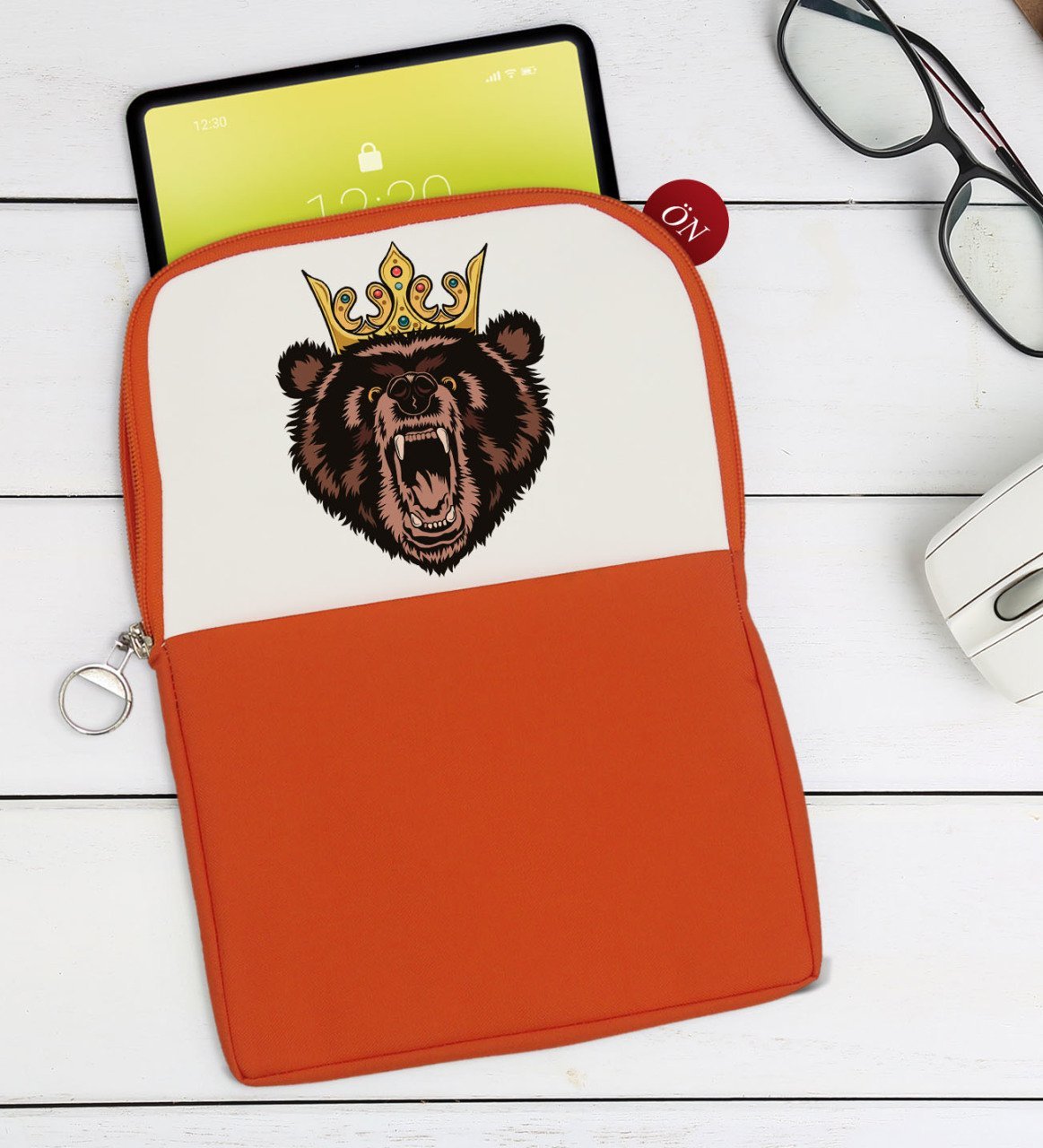 BK Gift Ayı Tasarımlı Taşınabilir Koruyucu Tablet Kılıfı & Organizer Çanta - Turuncu-1