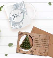 Kişiye Özel Happy New Year Kupa Bardak ve Retro Ahşap Yılbaşı Tebrik Kartı Hediye Seti-3A