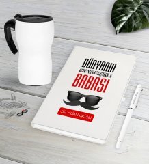 Kişiye Özel Dünyanın En Yakışıklı Babası Beyaz Defter Kalem Termos Mug Seti-2