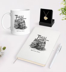 Kişiye Özel Tarih Öğretmeni Beyaz Kupa Defter Kalem ve İsimli Papatya Kolye Hediye Seti-1