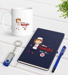 Kişiye Özel Hemşire Temalı Lacivert Defter Kalem Kupa 32gb USB Bellek Hediye Seti-5