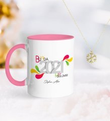 BK Gift Kişiye Özel 2023 Bu Yılda Hep Gülümse Pembe Kupa ve Kar Tanesi Kolye-1