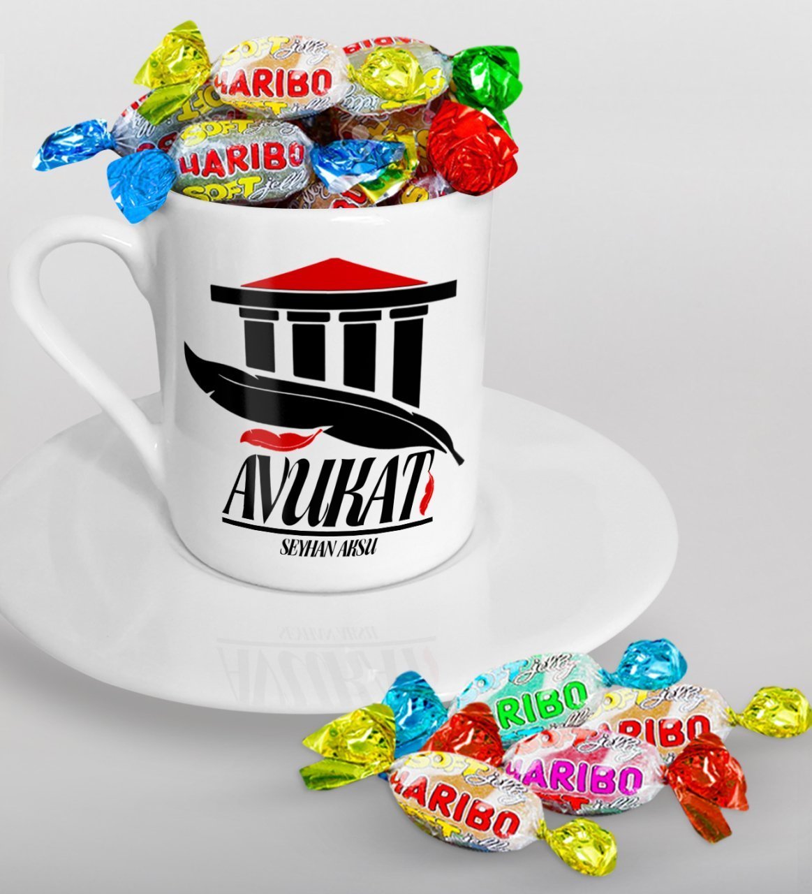 Kişiye Özel Avukat Türk Kahvesi Fincanı ve Haribo Şeker Hediye Seti-3