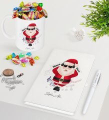 Kişiye Özel Noel Baba Beyaz Defter Kalem Kupa ve Haribo Şeker Hediye Seti-1