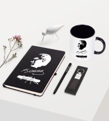 Kişiye Özel Atatürk Temalı Siyah Defter Kalem Anahtarlık Kupa Seti - 4