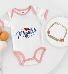 BK Kids Kişiye Özel Maşallah Tasarımlı Pembe Bebek Body Zıbın ve Kız Bebek Künyesi Hediye Seti-3