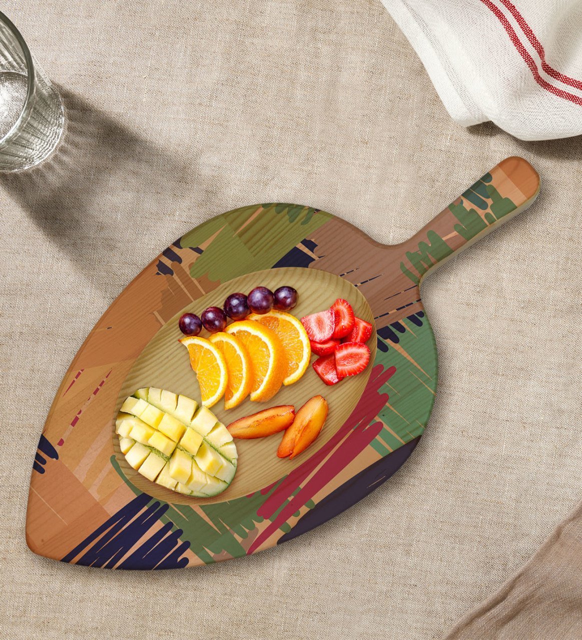 BK Gift Modern Art Tasarımlı Yaprak Şeklinde Doğal Ahşap Servis ve Sunum Tabağı Model 11
