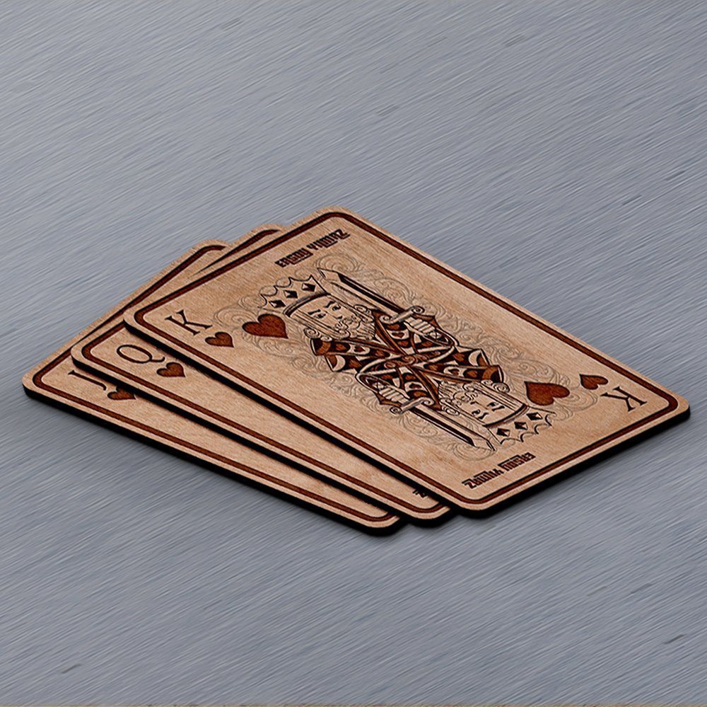 Kişiye Özel İsimli Ahşap İskambil & Poker Oyun Kartları - Çift Deste - 108 Adet