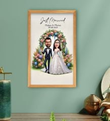 BK Gift Kişiye Özel Evleniyoruz Karikatürlü Ahşap Çerçeveli Tablo-1 40x25cm, Sevgililer Günü, Sevgiliye Hediye