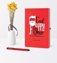 Kişiye Özel Yılbaşı Noel Baba Temalı Kırmızı Defter Kalem Seti - 3