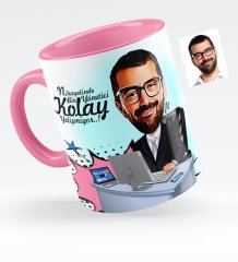 Kişiye Özel Bay Genel Müdür Karikatürlü Pembe Kupa Bardak - 1