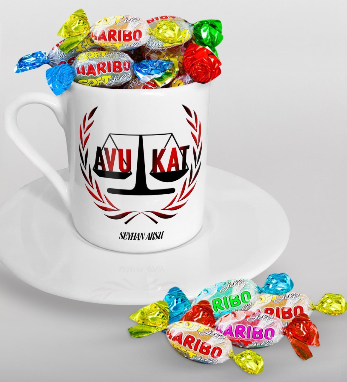 Kişiye Özel Avukat Türk Kahvesi Fincanı ve Haribo Şeker Hediye Seti-2