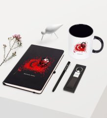 Kişiye Özel Atatürk Temalı Siyah Defter Kalem Anahtarlık Kupa Seti - 3