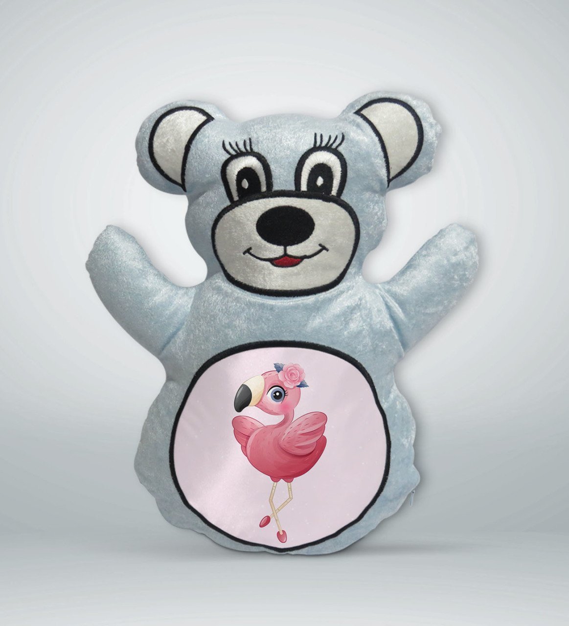 BK Gift Flamingo Tasarımlı Mavi Ayıcık Yastık-3