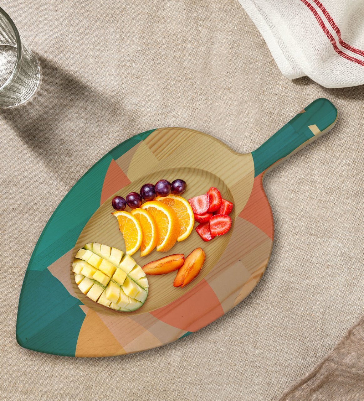 BK Gift Modern Art Tasarımlı Yaprak Şeklinde Doğal Ahşap Servis ve Sunum Tabağı Model 10