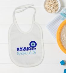 BK Kids Maşallah De Tasarımlı Beyaz Bebek Mama Önlüğü-1