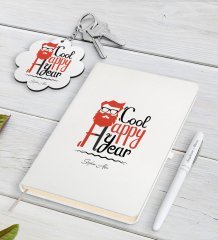 Kişiye Özel Noel Baba Beyaz Defter Kalem ve Anahtarlık Hediye Seti-3