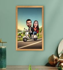 BK Gift Kişiye Özel Doğa Yürüyüşü Karikatürlü Ahşap Çerçeveli Tablo-1 40x25cm, Sevgililer Günü, Sevgiliye Hediye