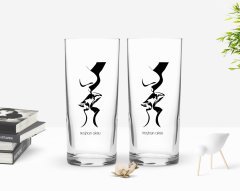 Kişiye Özel Renkli Baskılı Öpücük Tasarımlı İkili Rakı Bardağı Seti-1