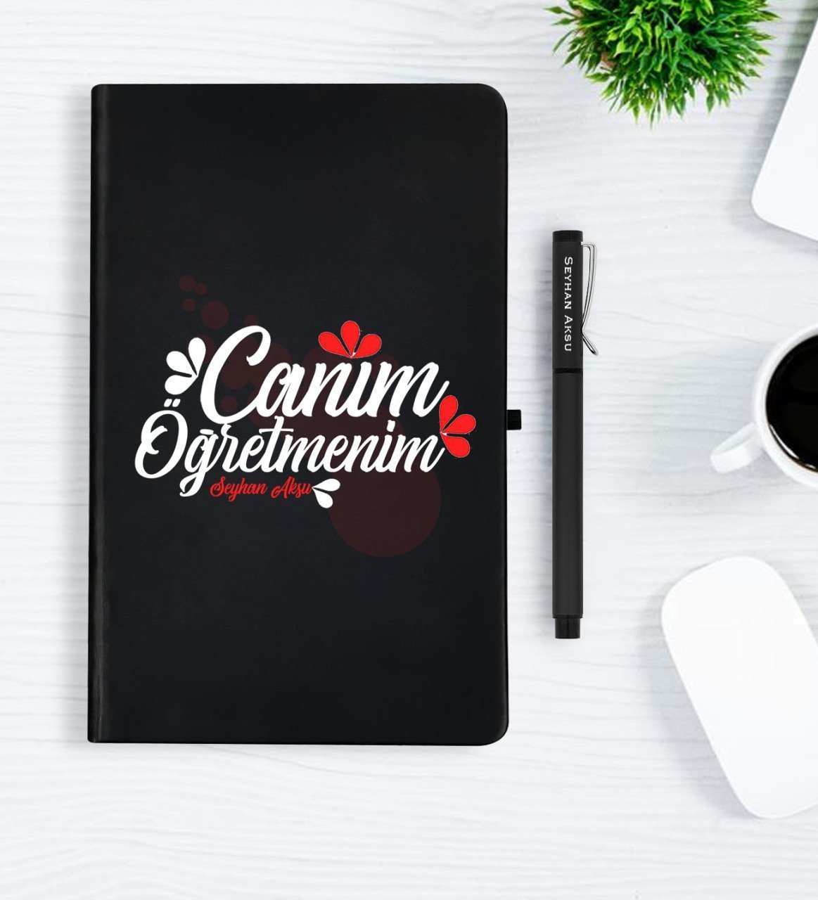 Kişiye Özel Canım Öğretmenim Siyah Defter Kalem Hediye Seti - 3