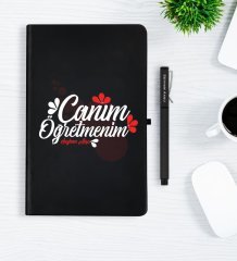 Kişiye Özel Canım Öğretmenim Siyah Defter Kalem Hediye Seti - 3