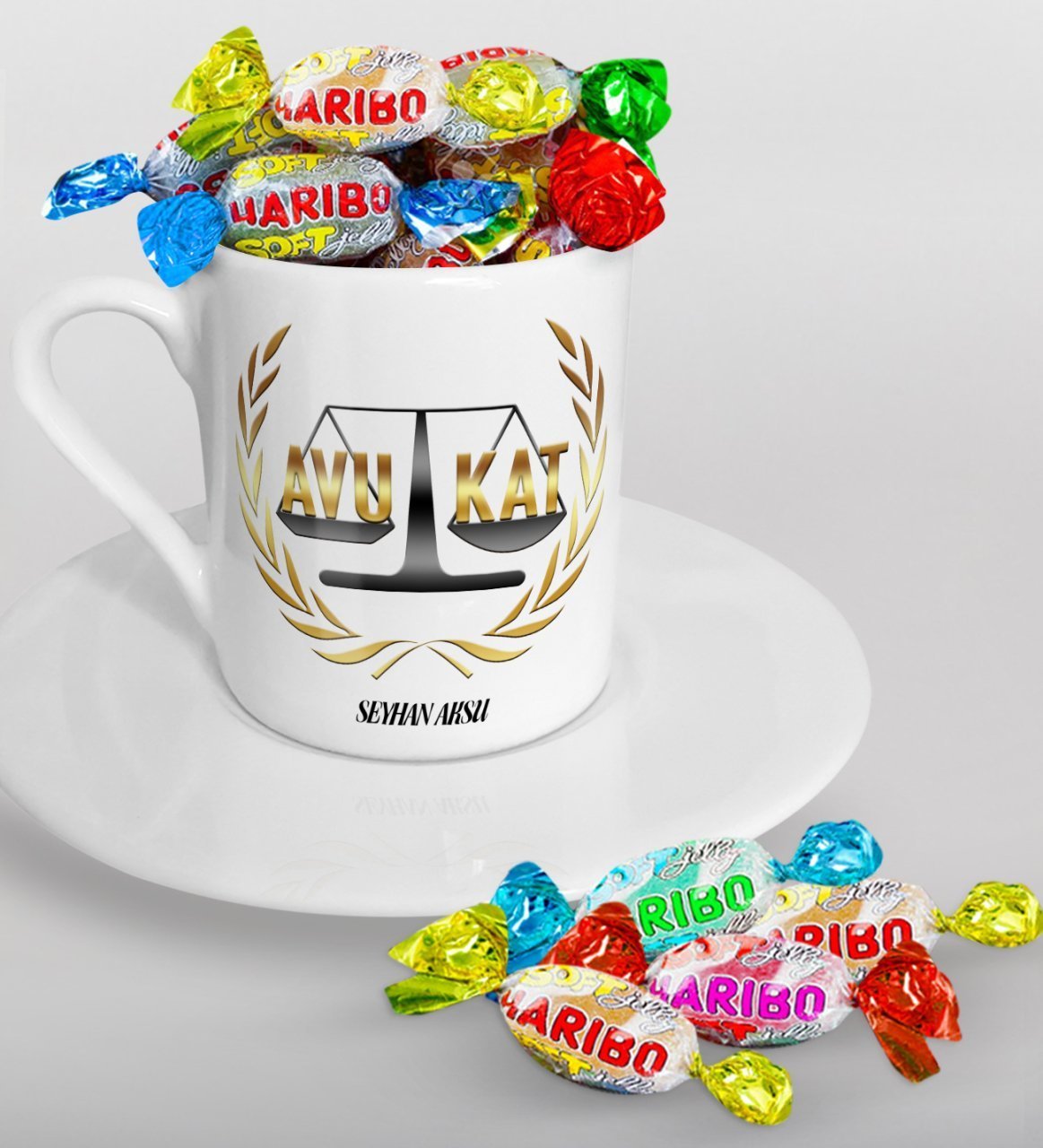 Kişiye Özel Avukat Türk Kahvesi Fincanı ve Haribo Şeker Hediye Seti-1