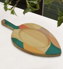 BK Gift Modern Art Tasarımlı Yaprak Şeklinde Doğal Ahşap Servis ve Sunum Tabağı Model 9