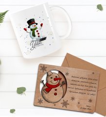 Kişiye Özel Happy New Year Kupa Bardak ve Retro Ahşap Yılbaşı Tebrik Kartı Hediye Seti-2D