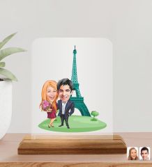 BK Gift Kişiye Özel Sevgililer Eyfel Kulesi Karikatürlü Ahşap Standlı Pleksi Biblo-2