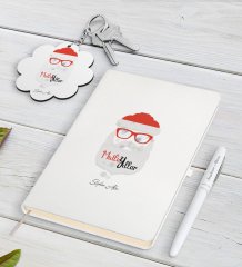 Kişiye Özel Noel Baba Beyaz Defter Kalem ve Anahtarlık Hediye Seti-2