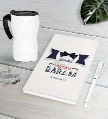 Kişiye Özel Benim Yakışıklı Babam Beyaz Defter Kalem Termos Mug Seti-1