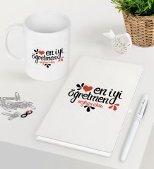 Kişiye Özel En İyi Öğretmen Beyaz Defter Kalem Kupa Seti-6